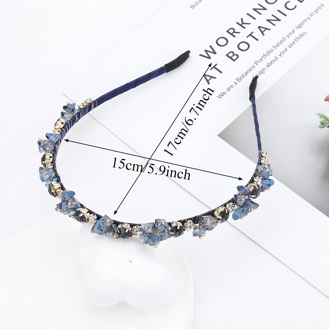 Serre-tête Large De Luxe Fait Main – Bleu Royal Avec Strass – Accessoire Cheveux