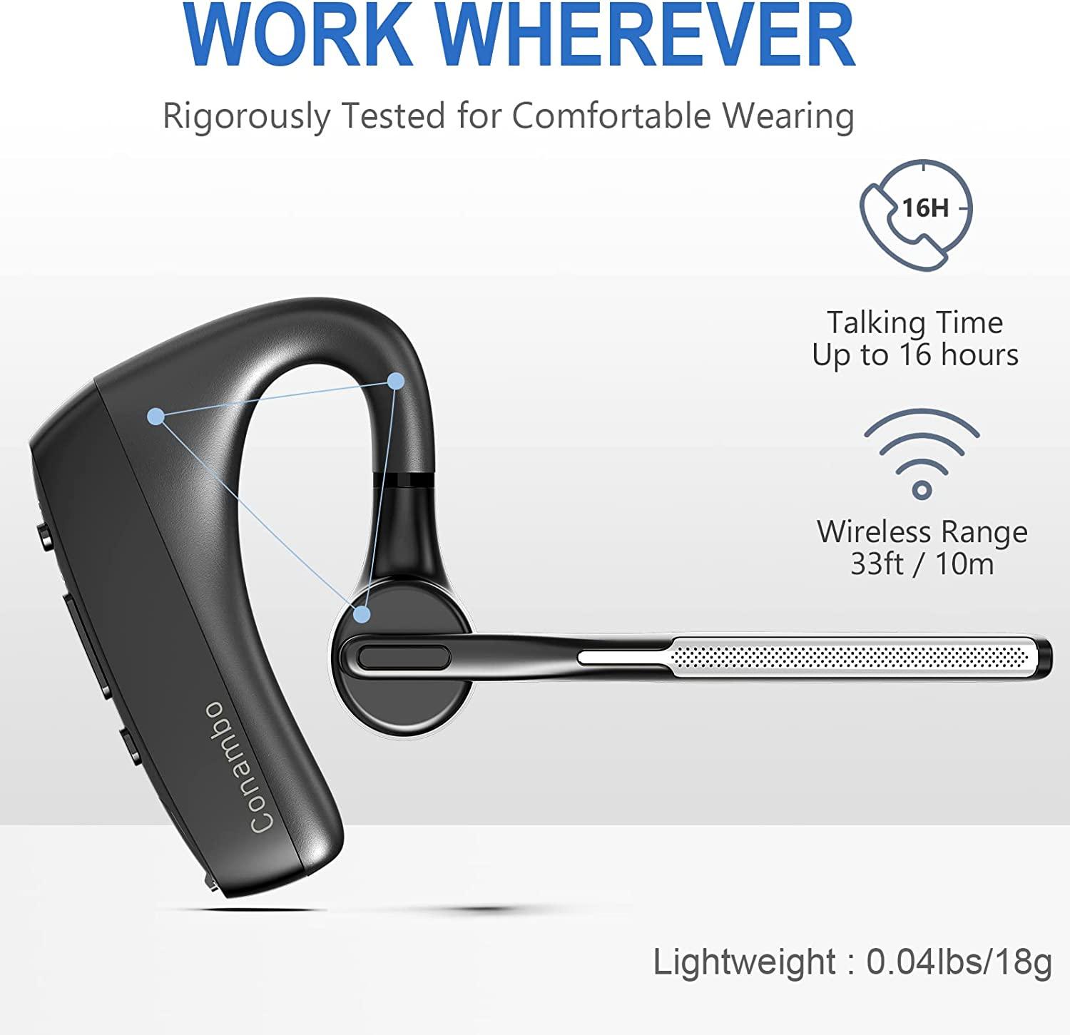 Bluetooth Headset V5.0,CVC8.0 Dual Mic Noise Cancelling Bluetooth