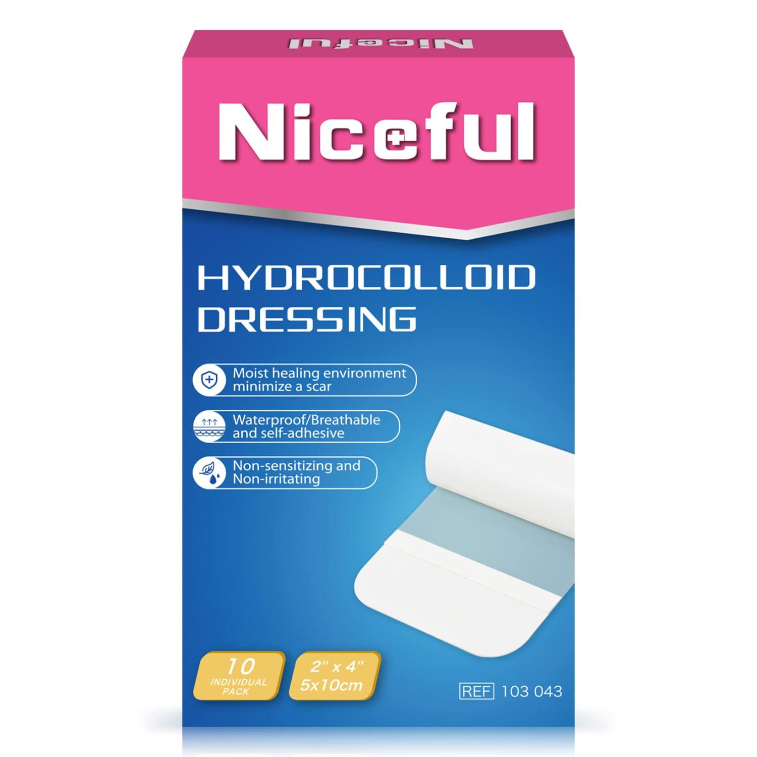 Niceful 10 Pack Hydrocolloid Bandages Large, 2"x4" Hydrocolloid
