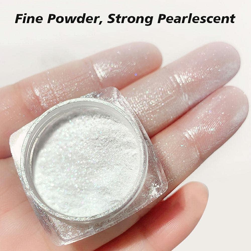  2 Boxes White Pearl Chrome Nail Powder, Mirror Effect