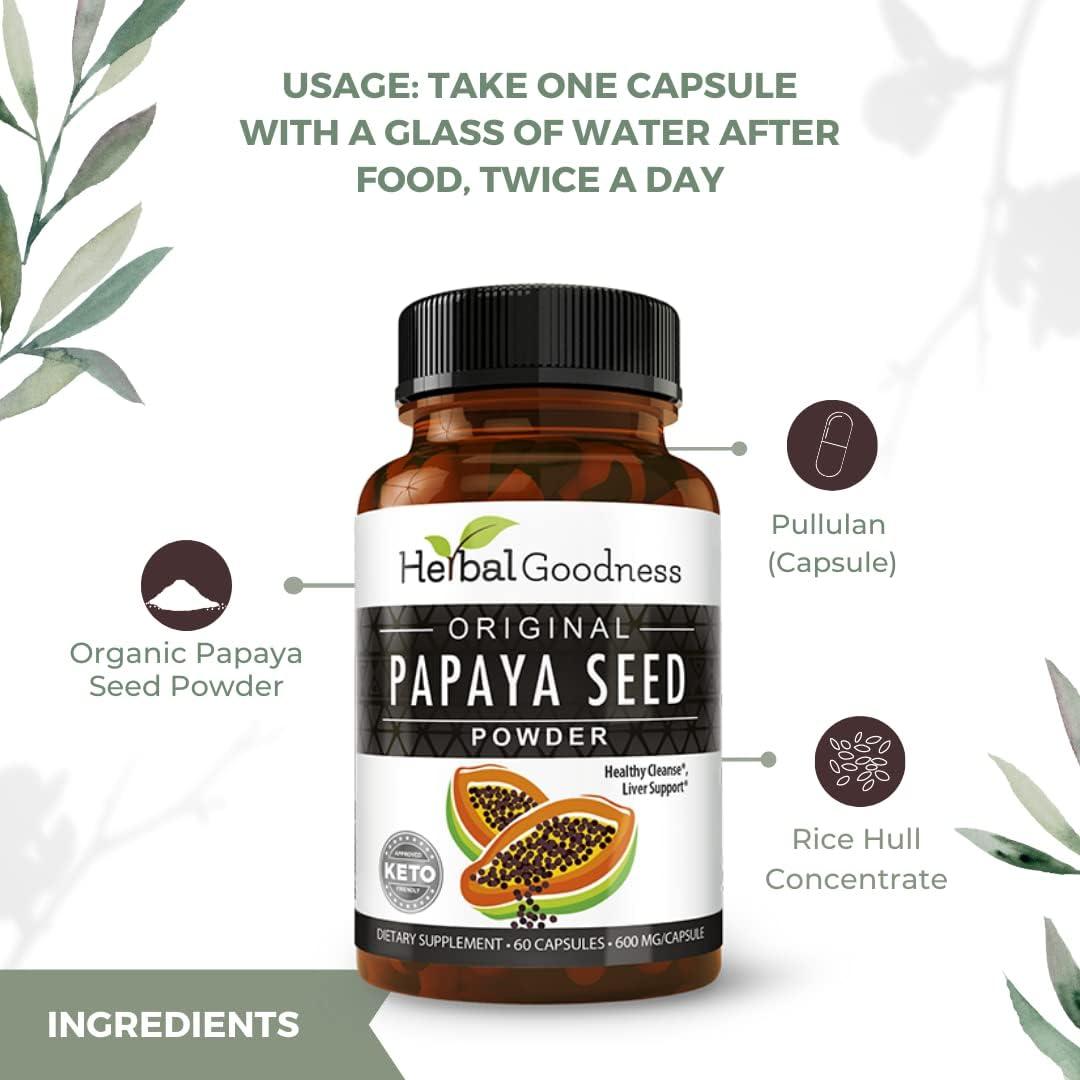 Herbal Goodness Papaya Seed Powder Natural Cleanse 60/600mg Capsule