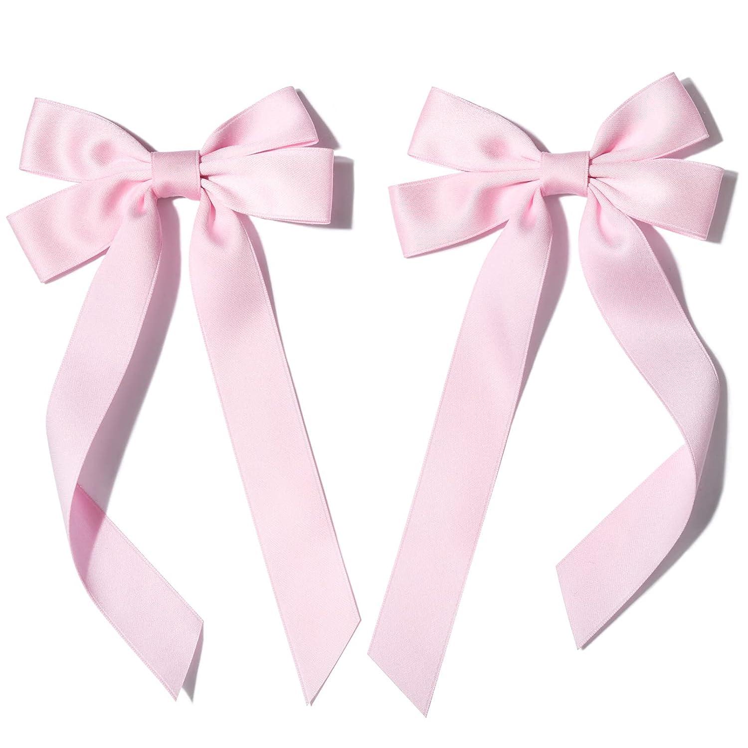 cnhairaccessories Silver Edge Ribbon Hair Bows for Girls Pink