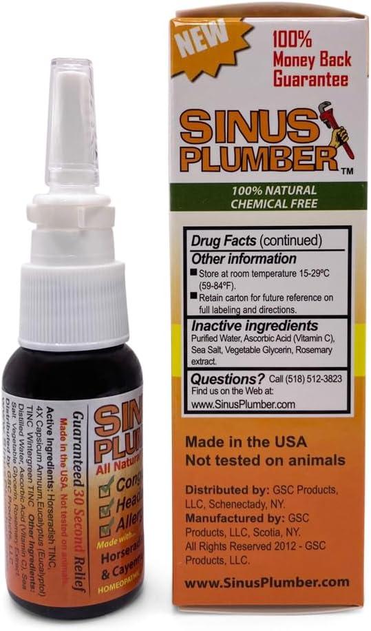 Sinus Plumber Natural Allergy Relief Nasal Spray with Capsicum Fast