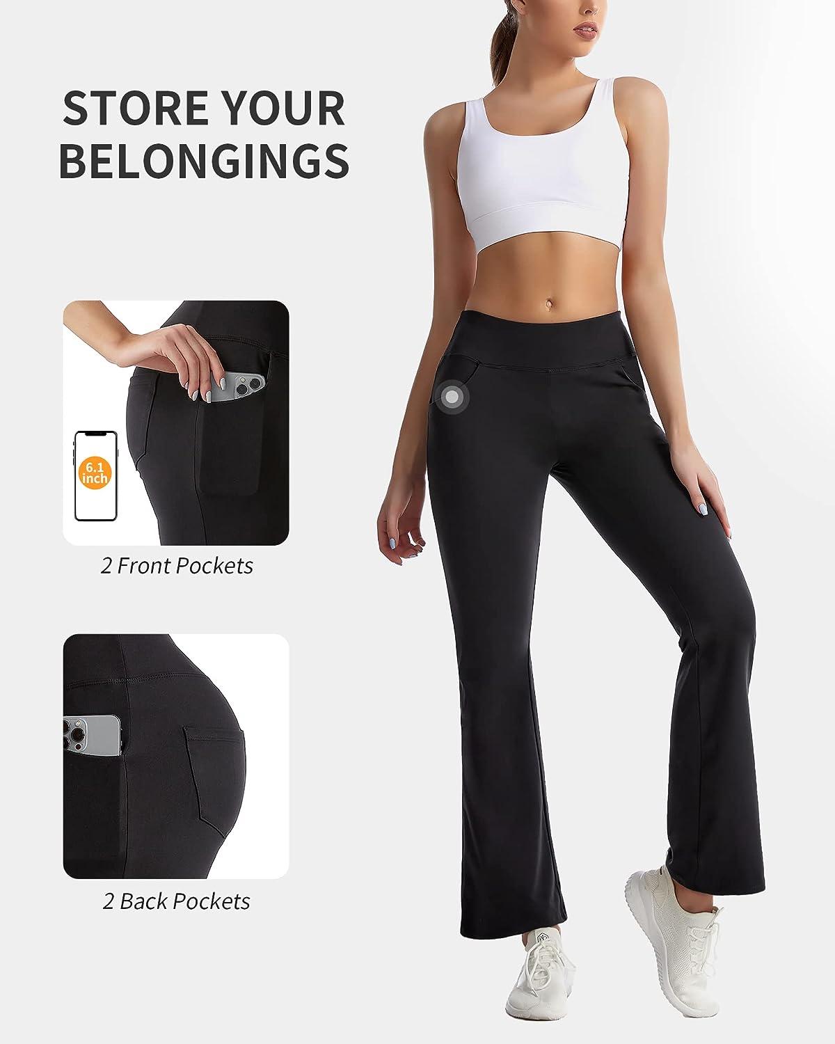 CAMBIVO Flare Yoga Pants for Women High Waist, Bootcut Workout Stretch  Leggings with Pockets & Tummy Control, Non-See-Through Black Medium