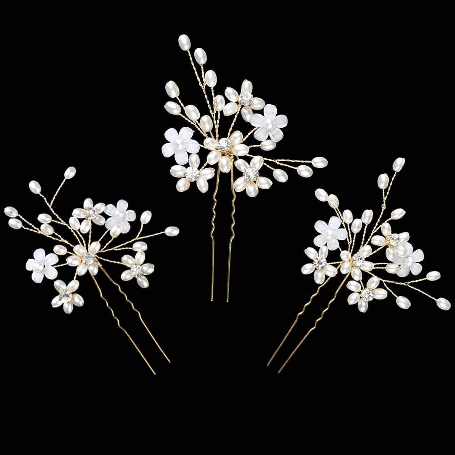 Sppry Wedding Hair Pins Elegant Pearl Floral Crystal Hair