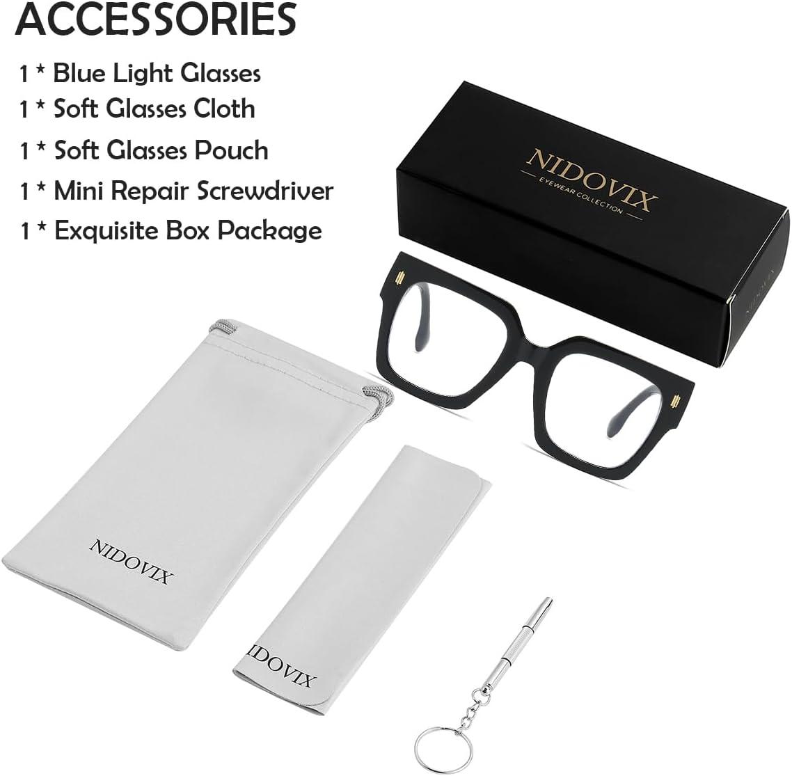 NIDOVIX Oversized Blue Light Glasses for Men Women Retro Thick