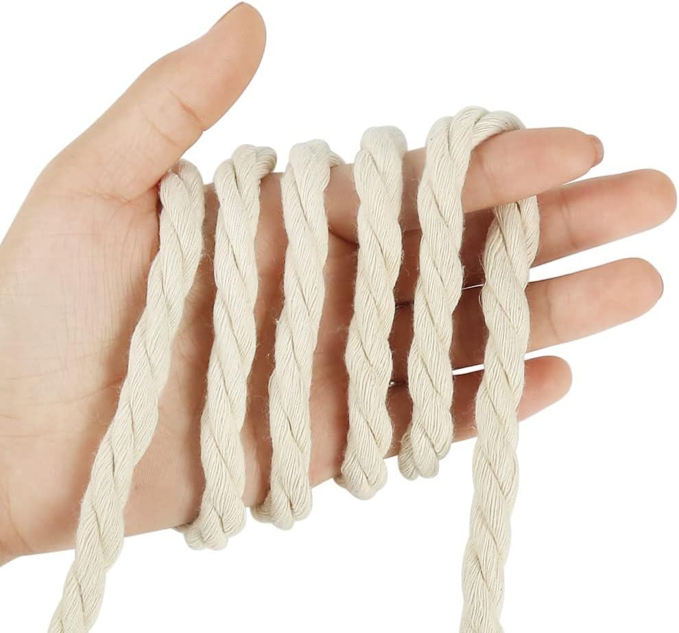 Tenn Well 8mm Macrame Cord 59 Feet 3Ply Twisted Craft Cotton Rope Thick Nautical  Rope for Crafts Wall Hangings Plant Hangers Knotting Rope Basket Making  (Beige)