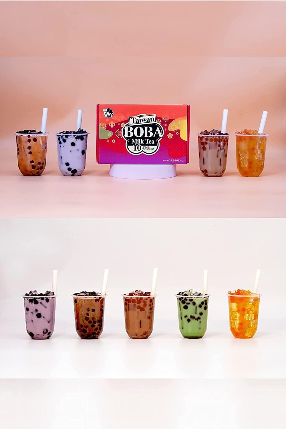 J WAY Instant Boba Bubble Pearl Variety Milk Tea Fruity Tea Kit with Authentic Brown Sugar