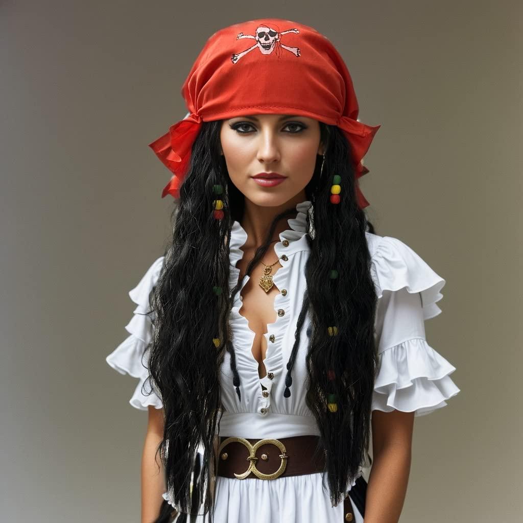 Borbilyn Pirate Wig with Headband Long Curly Black Wig with Hair Beads  Cosplay Accessories Head Scarf Hat Halloween Party Favors Men Women (Pirate  Wig with Pirate Headband)