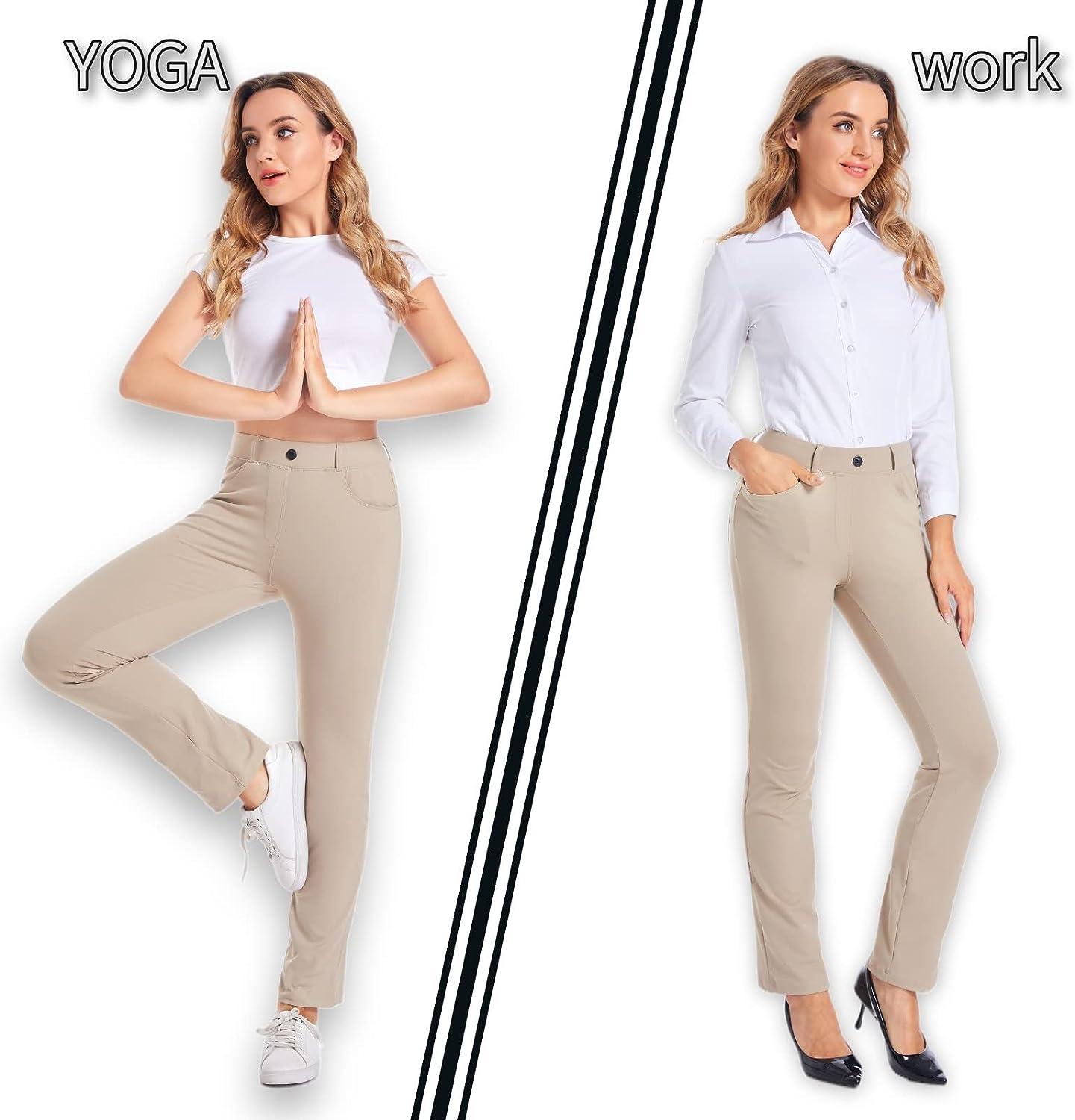 HARTPOR Women's Yoga Dress Pants Stretchy for Work Office Slacks for Business  Casual Pants Petite/Regular with Pockets 31 Inseam X-Large Khaki
