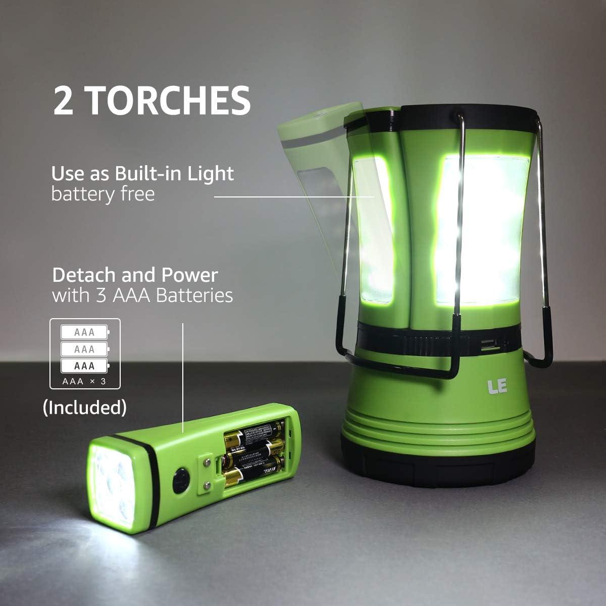 LE LED Camping Lantern Rechargeable, 600LM, Detachable Flashlight, Perfect  Lantern Flashlight for Hurricane Emergency, Hiking, Fishing and More, USB  Cable and Car Charger Included