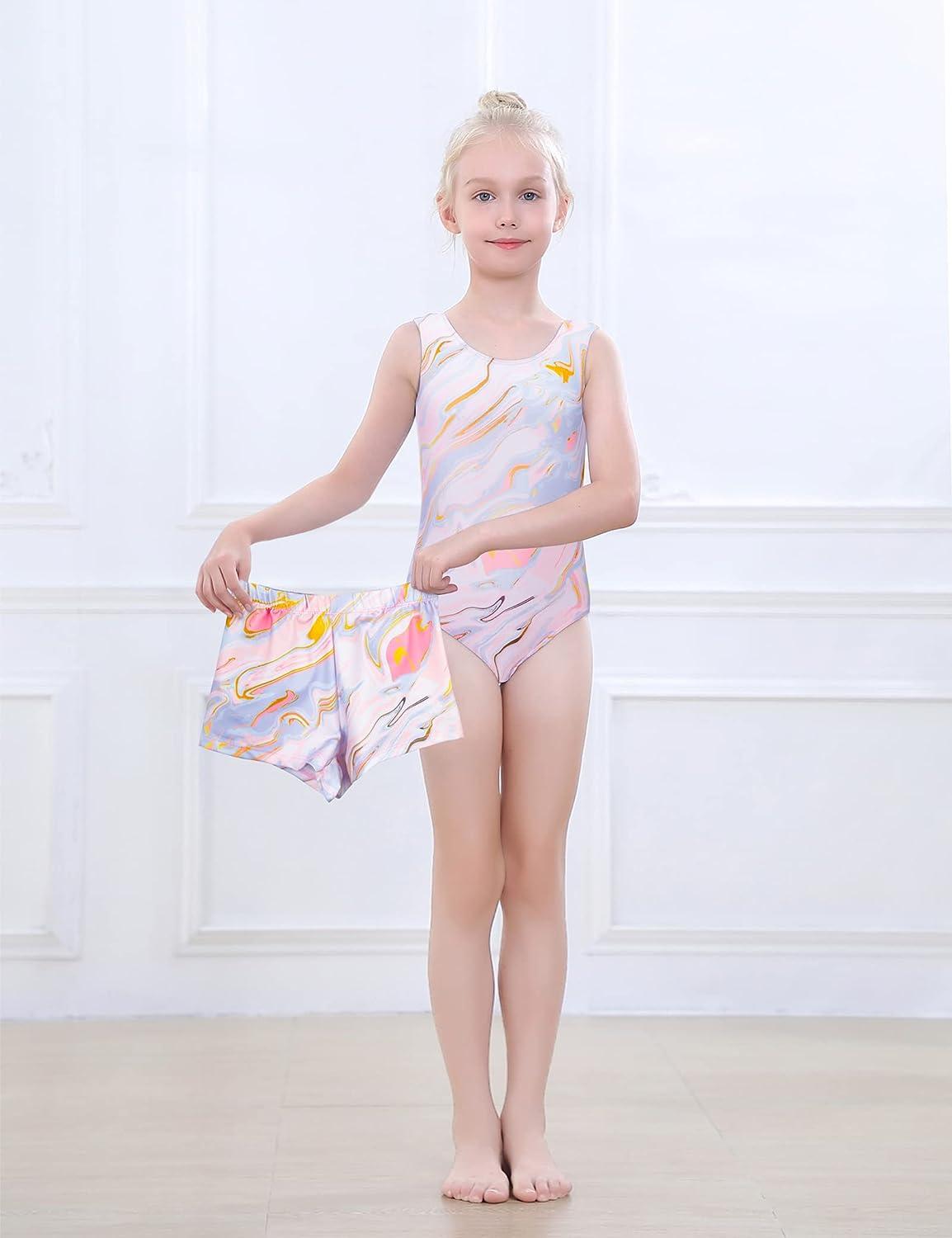 Rainbowsnow Girls Gymnastics Leotard, Pink Marble Tie Dye, Size
