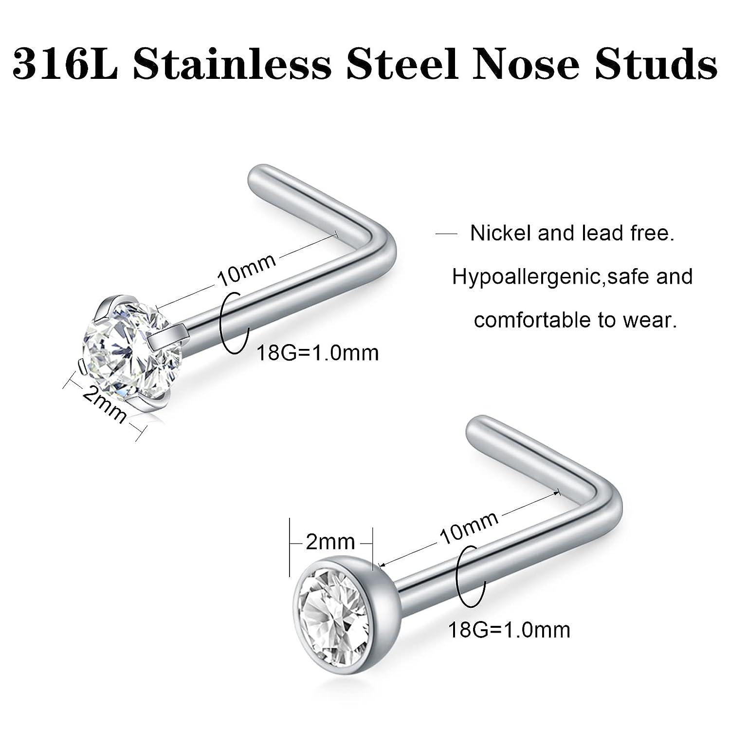 316L Surgical Steel Micro Nose Stud 1.5mm Bezel Gem