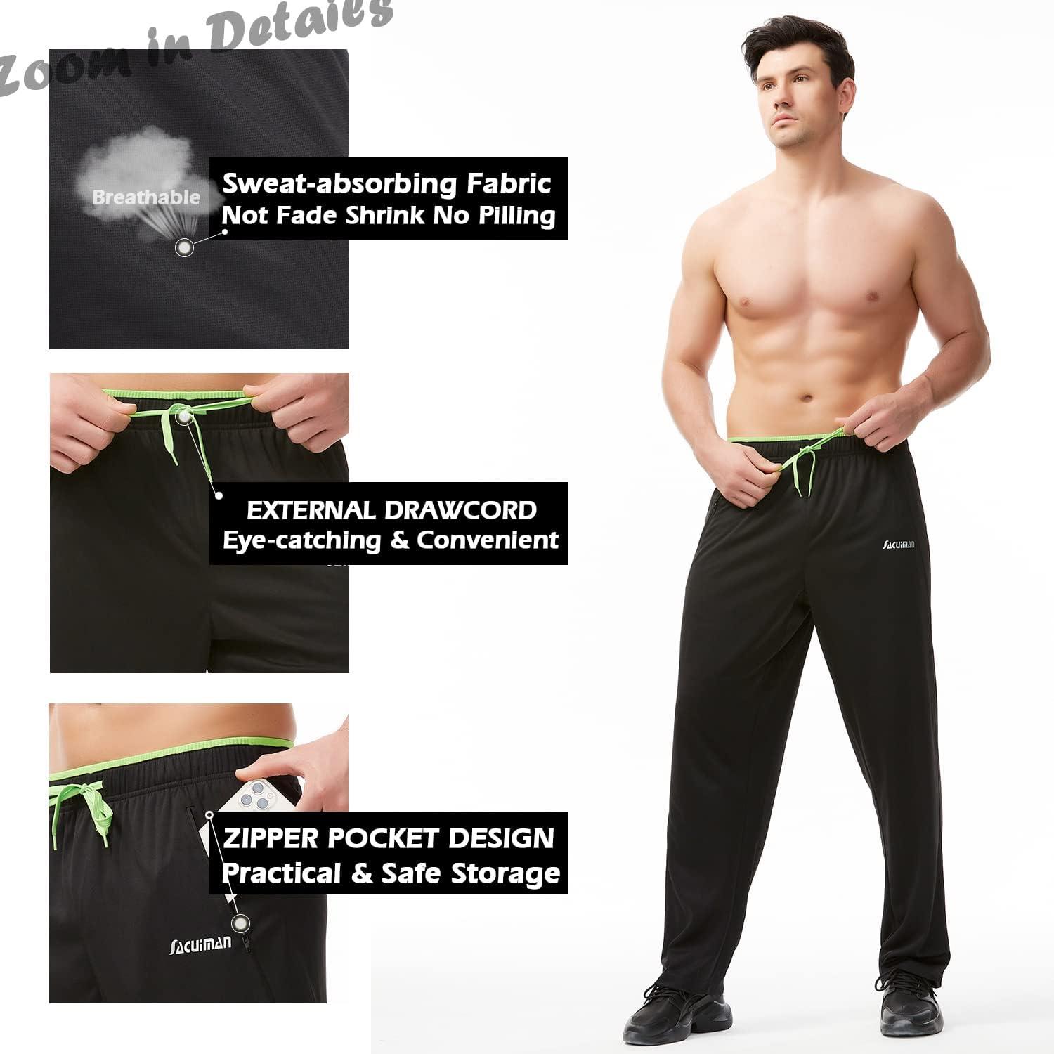 SACUIMAN Mens Sweatpants with Zipper Pockets Open Bottom Athletic