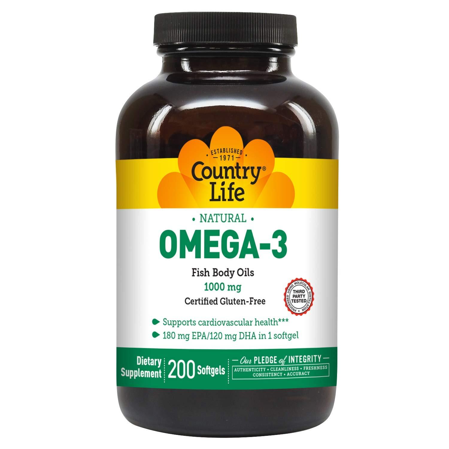 Country Life Natural Omega3 1000 mg 200 Softgels Heart & Brain Health