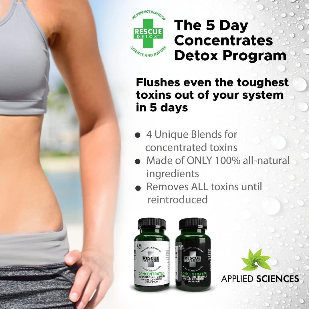 Rescue Detox - 5 Day Detox Concentrates +Plus  Comprehensive Cleansing  Program - with Head Start Blend and Bonus ICE Caps