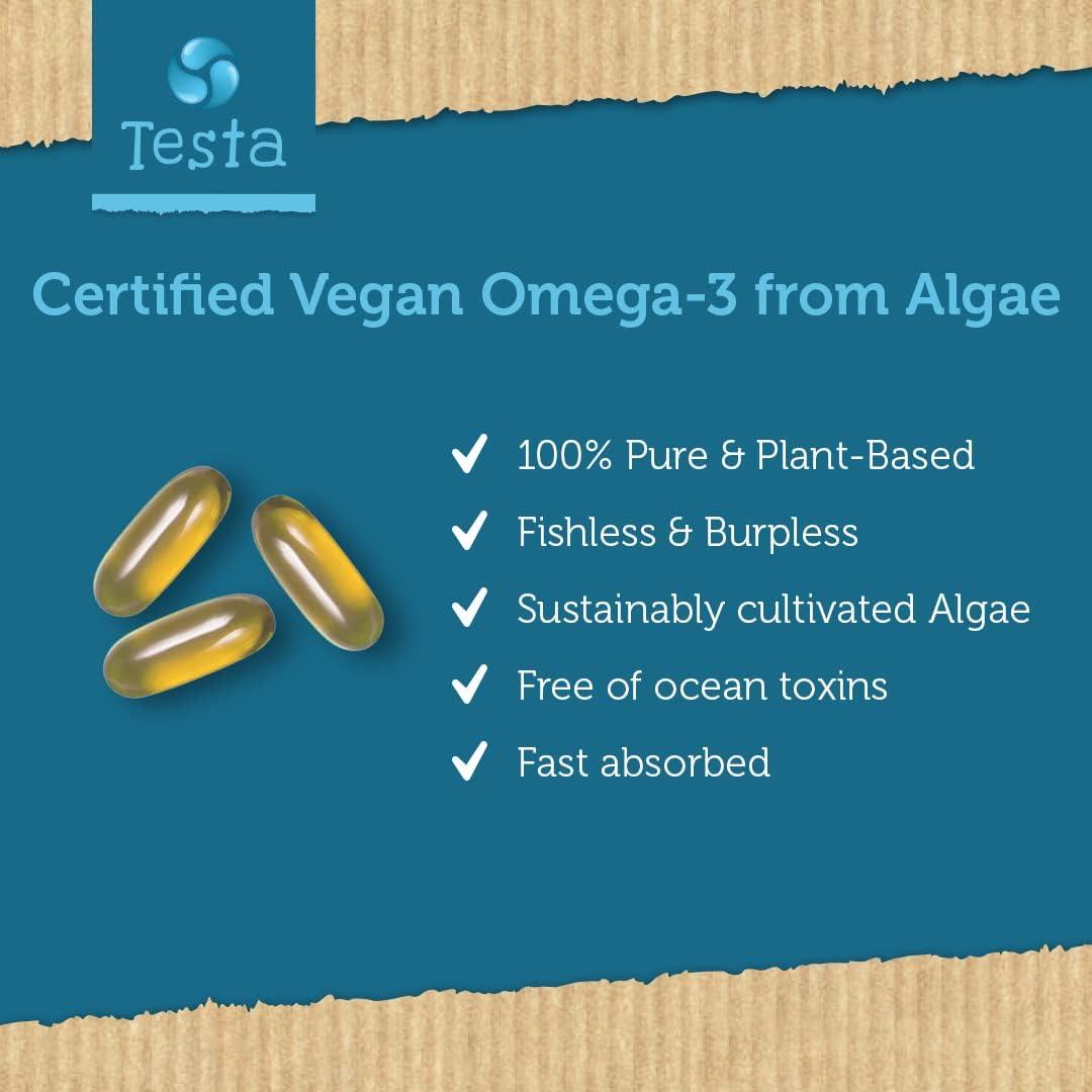 Vegan Algae Omega 3 Supplement DHA & EPA Fatty Acids for Heart, Brain