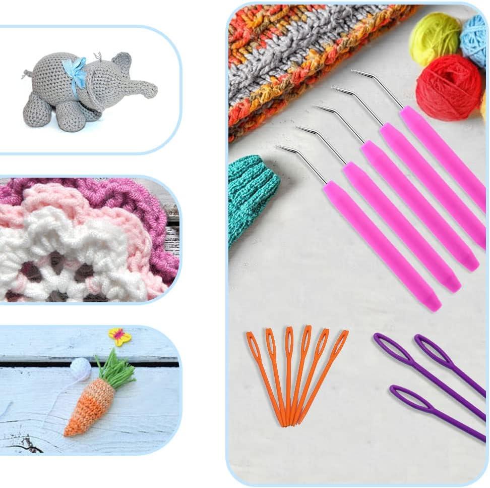 WONVOC Loom Knit Hook Set, Crochet Needle Hook Kit, 8 Pcs Green Knitting Loom Hooks with 12 Pcs Colorful Plastic Sewing Needles for Knitting Looms