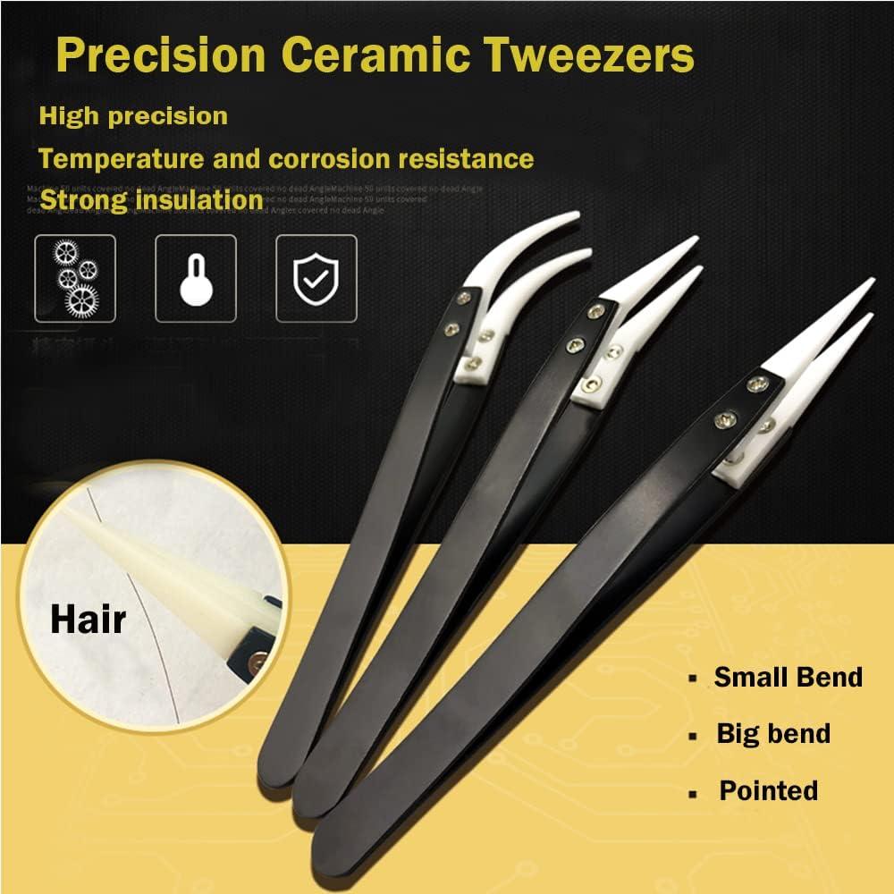 Precision Ceramic Tweezers, Heat-Resistant, Non-Conductive, Anti-Magnetic, Black