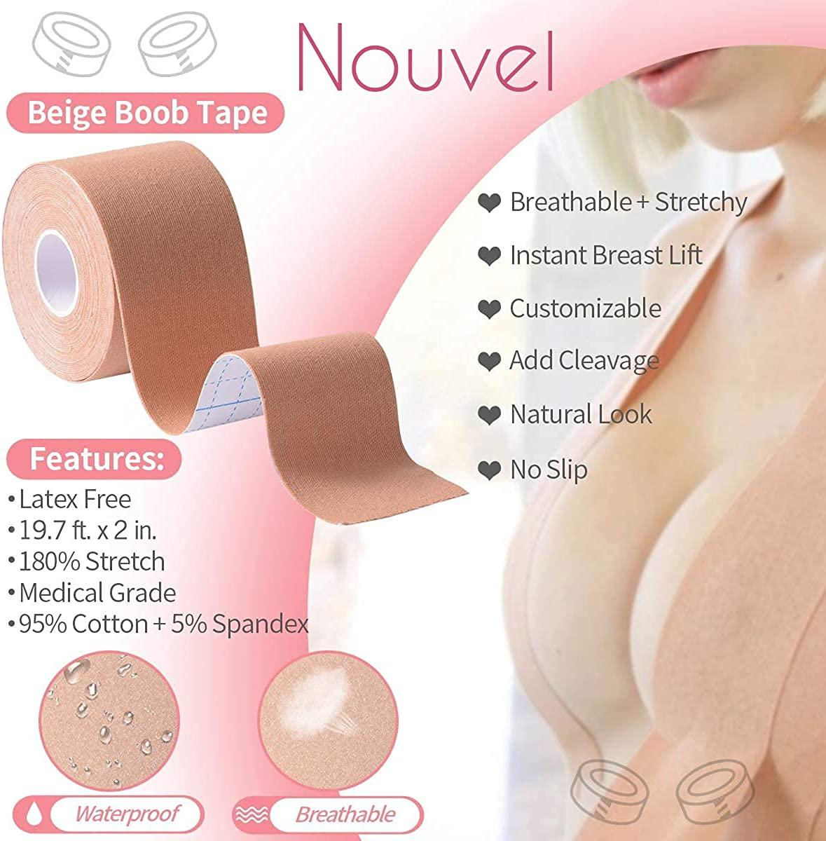 Boob Tape Value Roll - 20% Longer Than Other Brands - 19.7 Feet (6 Meters)  x 2 in. - Strong Hold, Gentle on Skin - Waterproof, Sweatproof - Includes  Soft, Reusable Nipple Covers - Breast Lift Tape