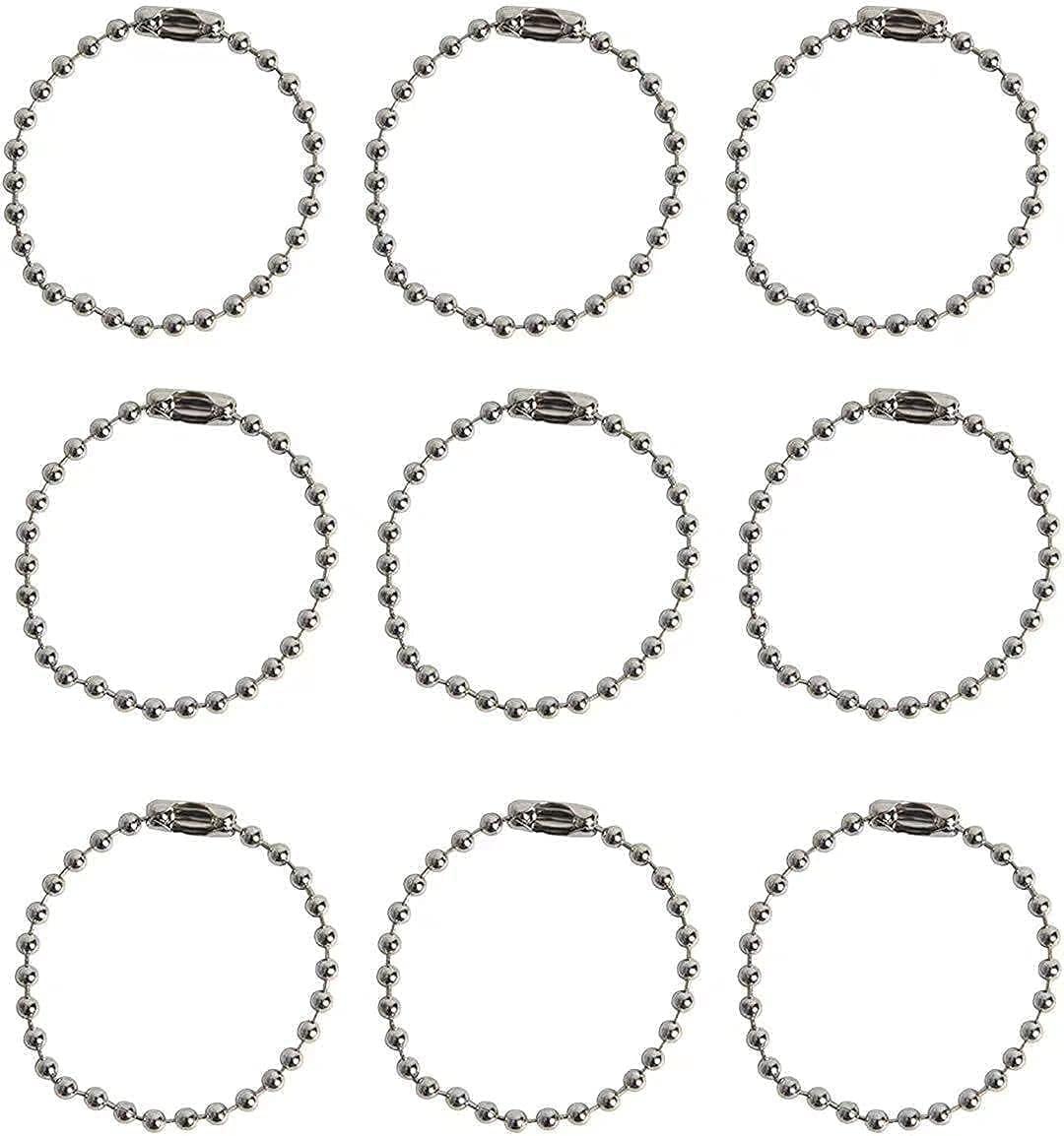 VIUJUH 150 pcs 100mm 4 Bead Chain,2.4mm Diameter with Ball Connector Clasp  Keychain Rings Metal Bead Chain Nickel Chain Dog Tag Chain (Silver)