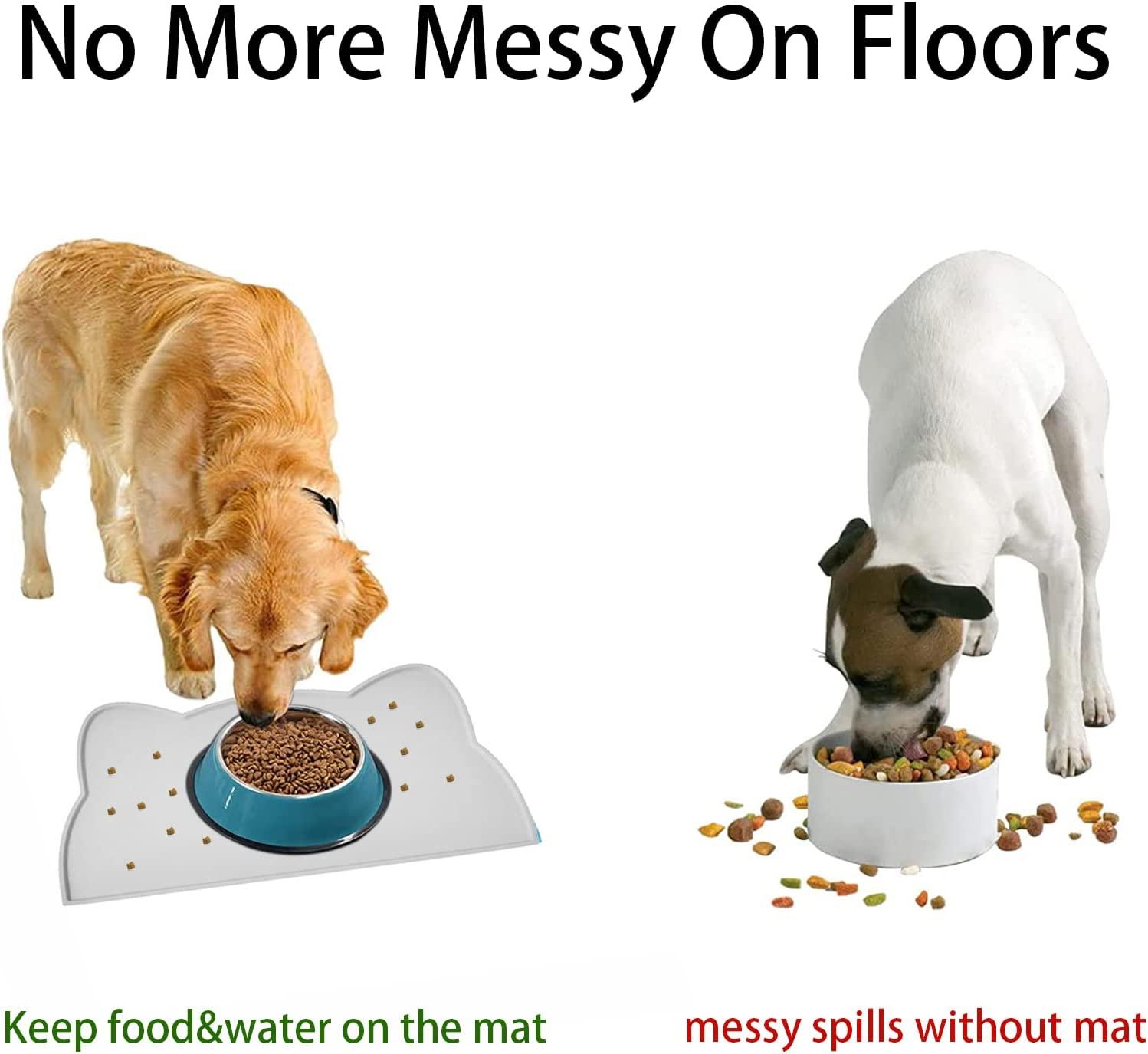 Dog Cat Food Mat Dog Feeding Mat for Food and Water Silicone Pet Food Mat  Dog Water Bowl Mat Dog Food Dish Mats for Floors Waterproof Nonslip Dog