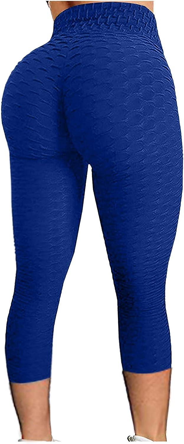 Aniywn Women's High Waist Yoga Pants Tummy Control Slimming Booty Leggings  Workout Running Butt Lift Tights Large 2#blue