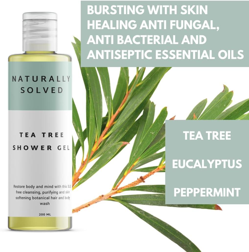 Tea Tree shower Gel (200ml) by Naturally Solved. Anti Fungal Shower Gel
