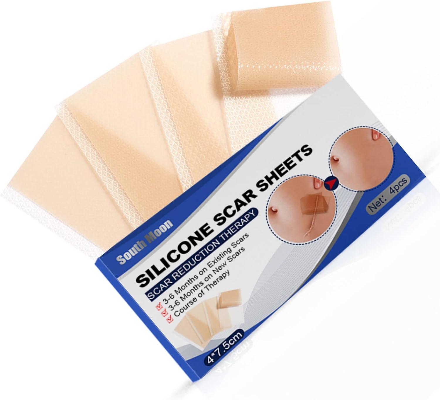 Silicone Scar Sheets Restore Delicate Skin Firm Adhesion Scar Removal  Silicone Tape Cuttable for Hyperplastic Scar (4pcs-4 * 7.5cm) 4pcs-4*7.5cm