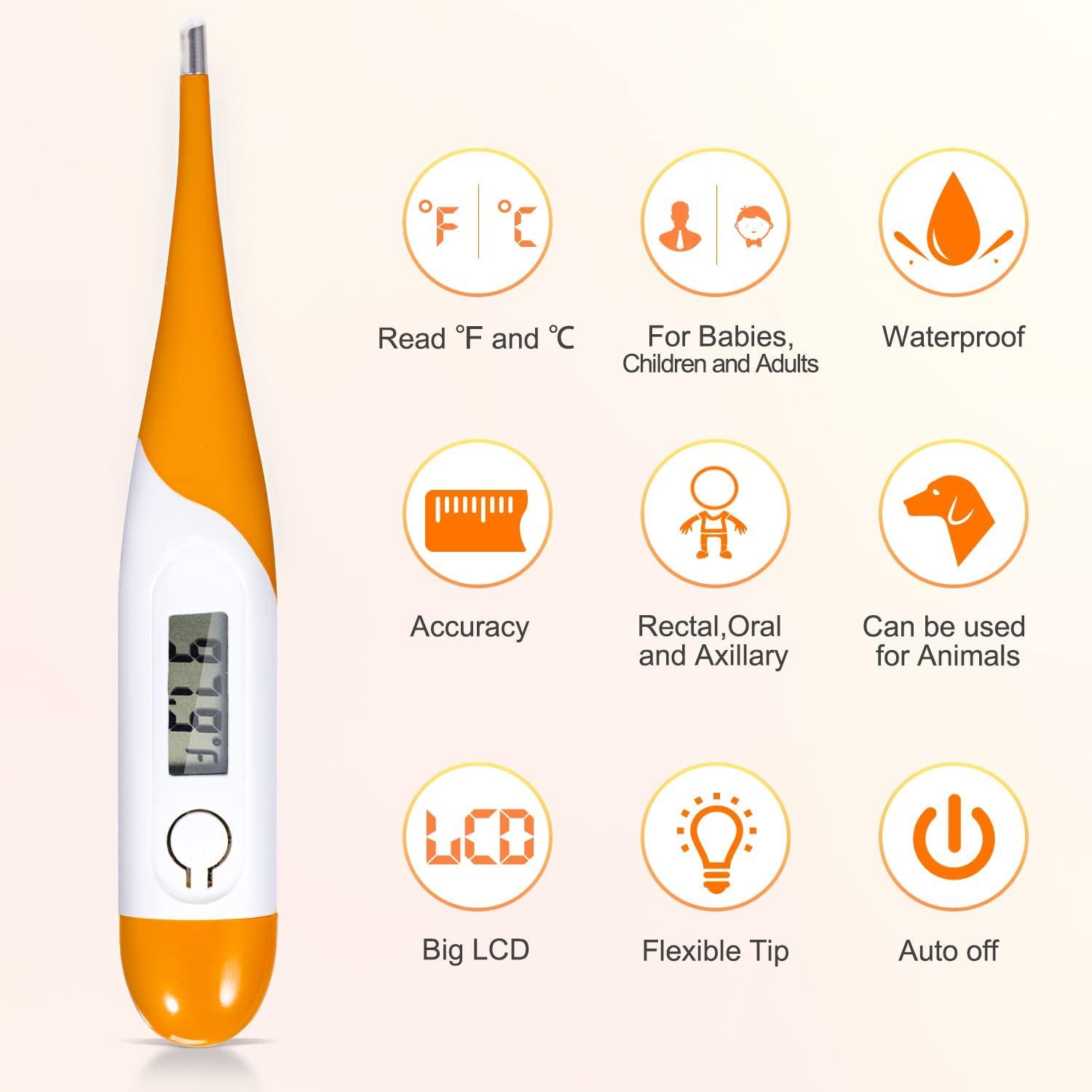 Adoric Oral Thermometer, Accurate Fever Alarm Indicator, Digital Thermometer with Flexible Tip