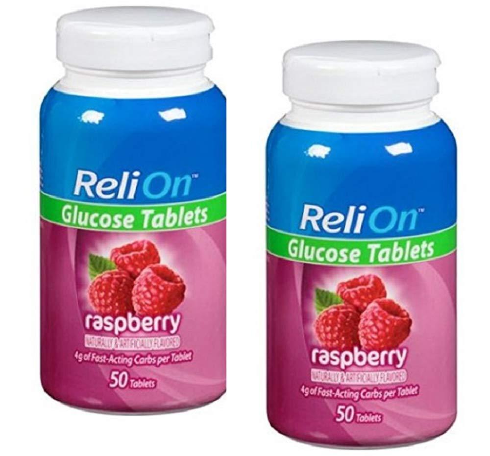 Relion Glucose Tablets Rasberry Flavor 50 Counts (2 Pack)