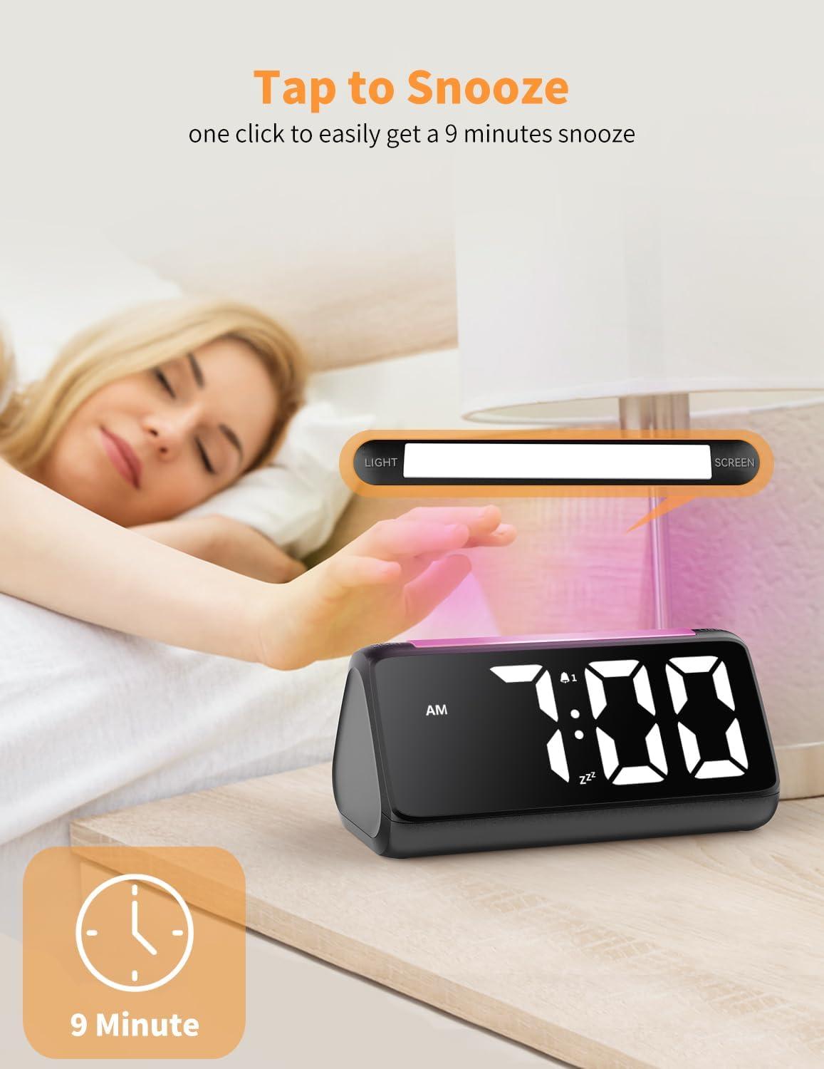 Netzu Digital Alarm Clock for Kids Colorful LED Display Alarms