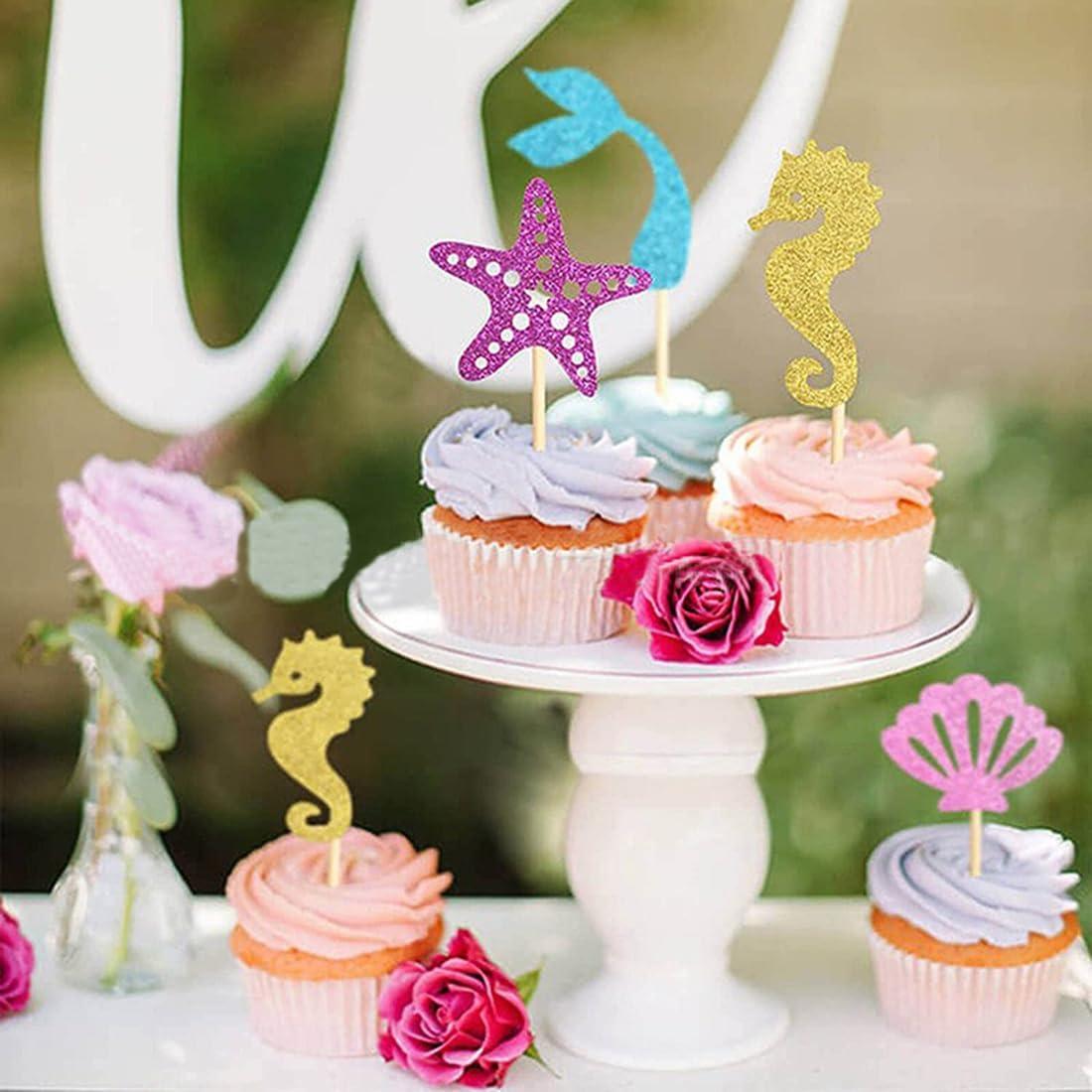 24 Pieces Mermaid Tail Cupcake Toppers Under The Sea Cake