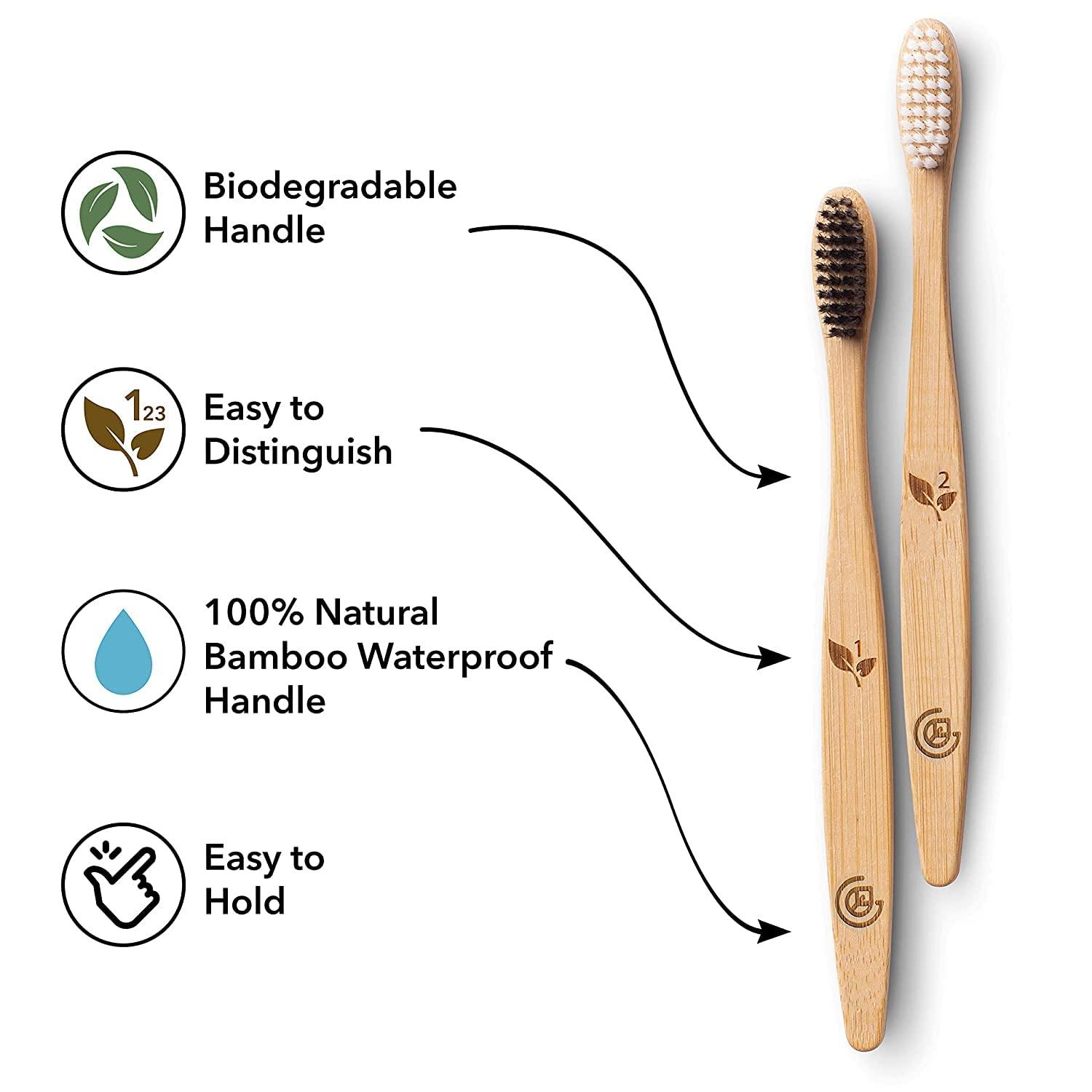 Greenzla Bamboo Toothbrushes 12 Pack EcoFriendly, BPA Free