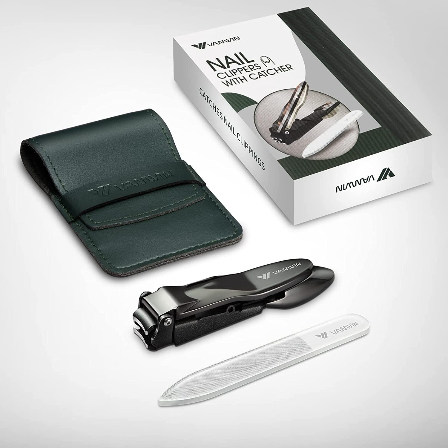 VANWIN Nail Clippers with Catcher No Splash Fingernail Toenail Clippers