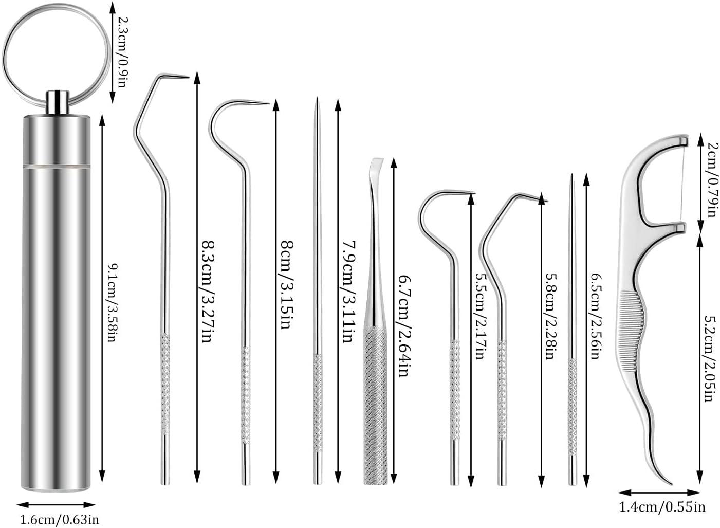 Toothpicks Pocket Set, Dental Floss Picks Kit Reusable, Stainless Steel