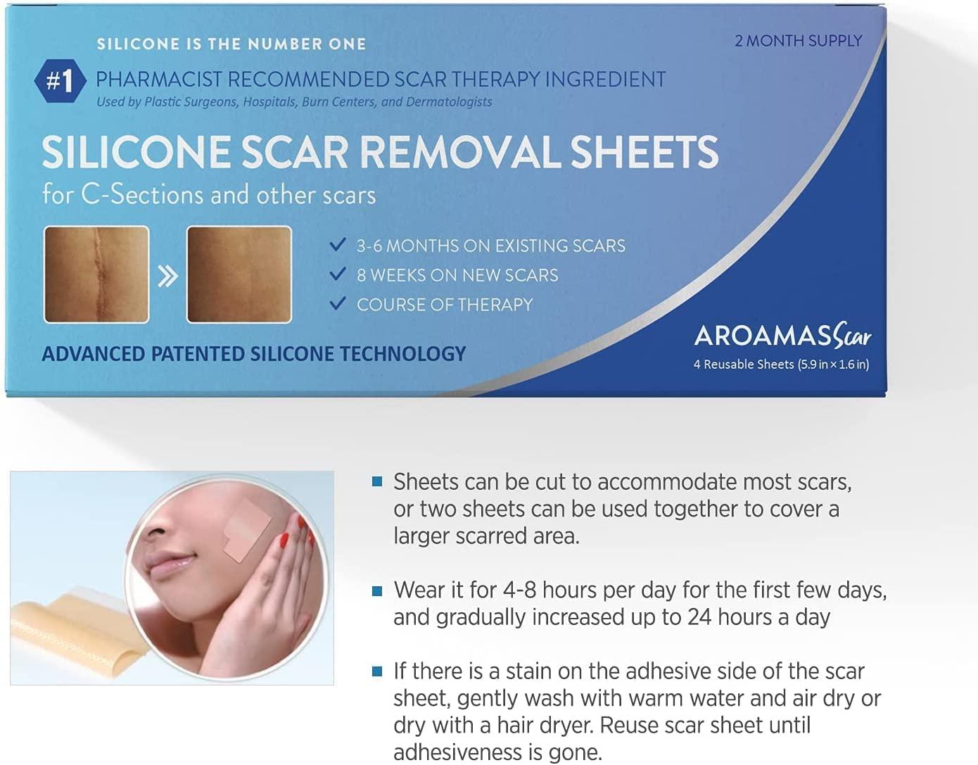 Aroamas Professional Silicone Scar Removal Sheets for Scars Caused by CSection, Surgery, Burn