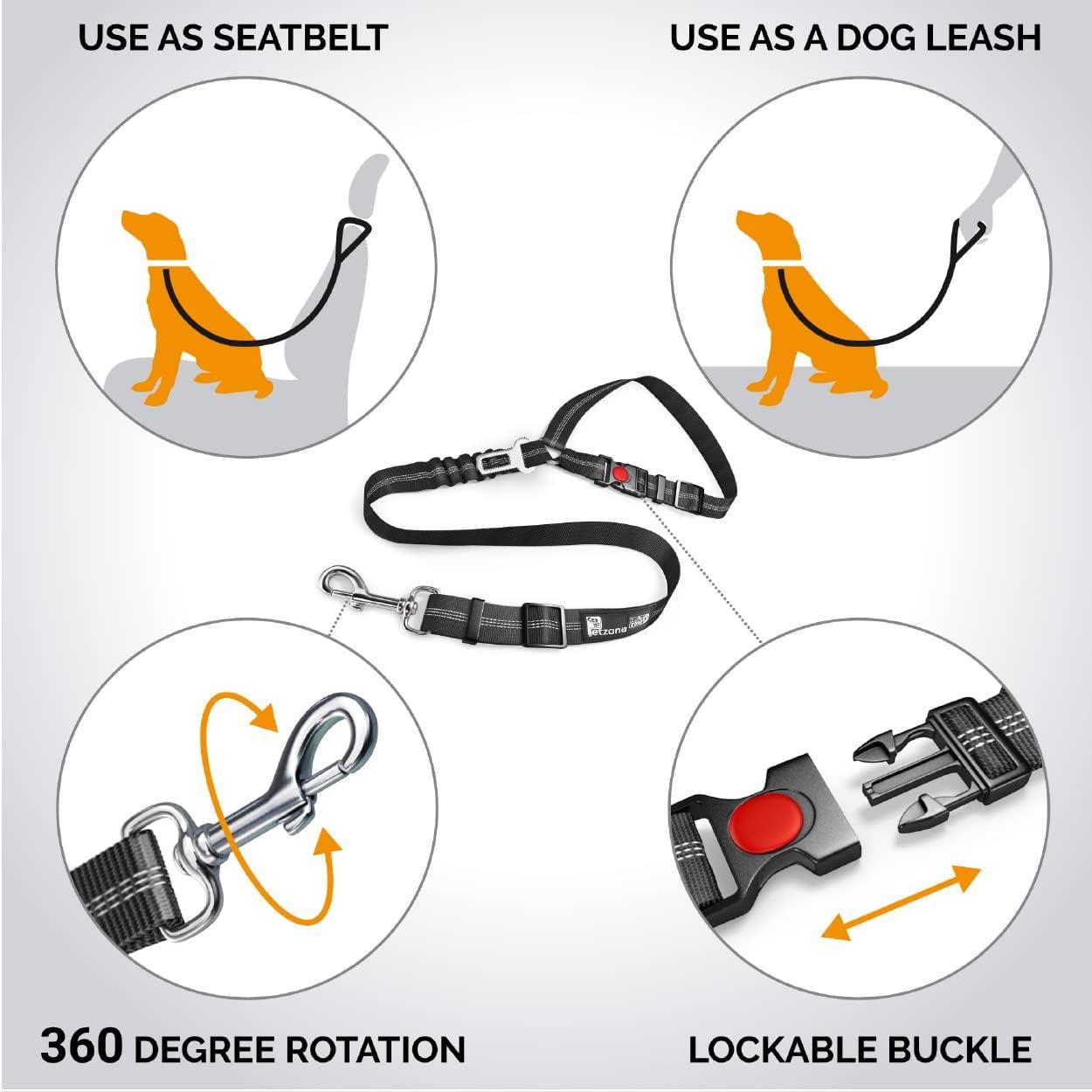 2 Pack Dog Seat Belt Adjustable Dog Car Seatbelts For Vehicle Nylon Pet Safety Seat Belt With Elastic Bungee Buffer Reflective & Durable Car Harness For Dogs - View #2