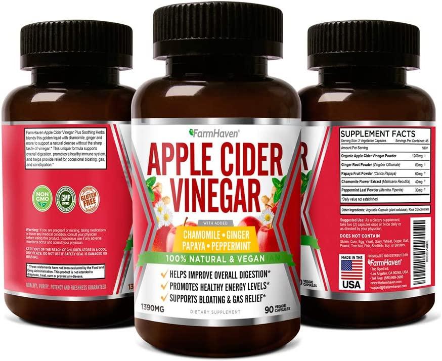 Apple Cider Vinegar Capsules With Ginger, Papaya & Chamomile 1390mg