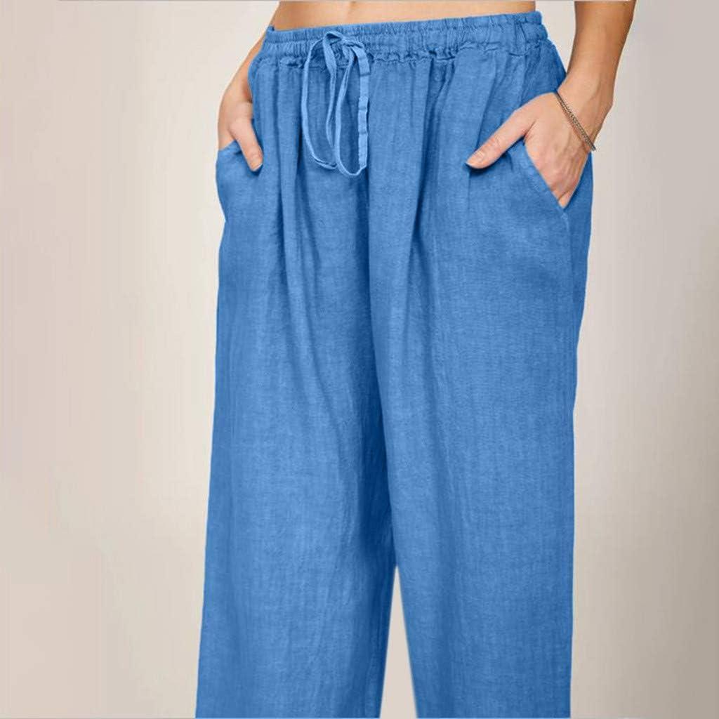 Women's Cotton Linen Capri Pants Sale Plus Size Casual Drawstring Elastic  Waist Solid Color Loose Cropped Pants Fashion Straight Wide Leg Joggers