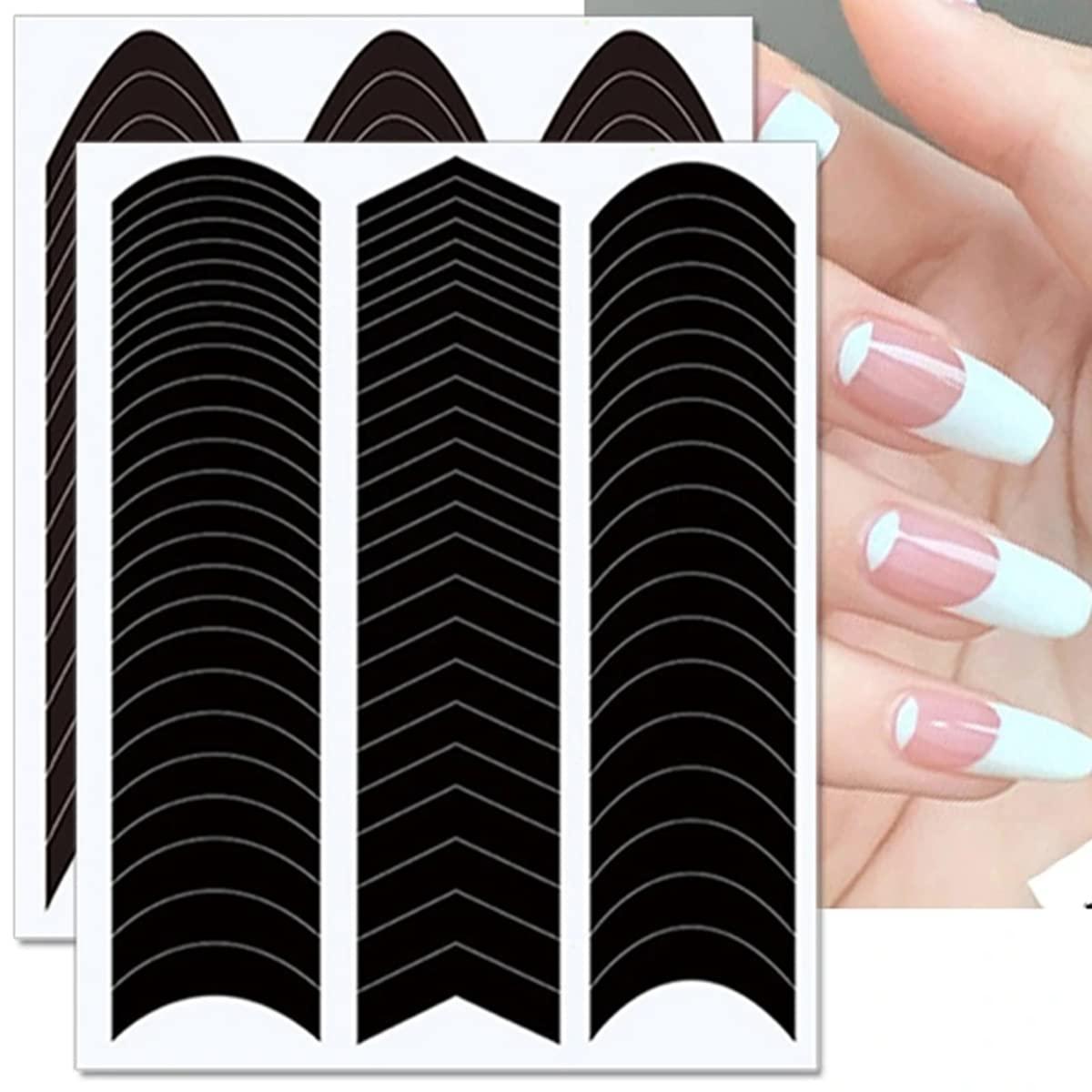 French Manicure Nail Stickers - 12 Sheets | Self Adhesive Wavy Line & V-Shaped Stencils for Women & Girls french-manicure-nail-stickers-12-sheets-self-adhesive-wavy-line-v-shaped-stencils-for-women-girls