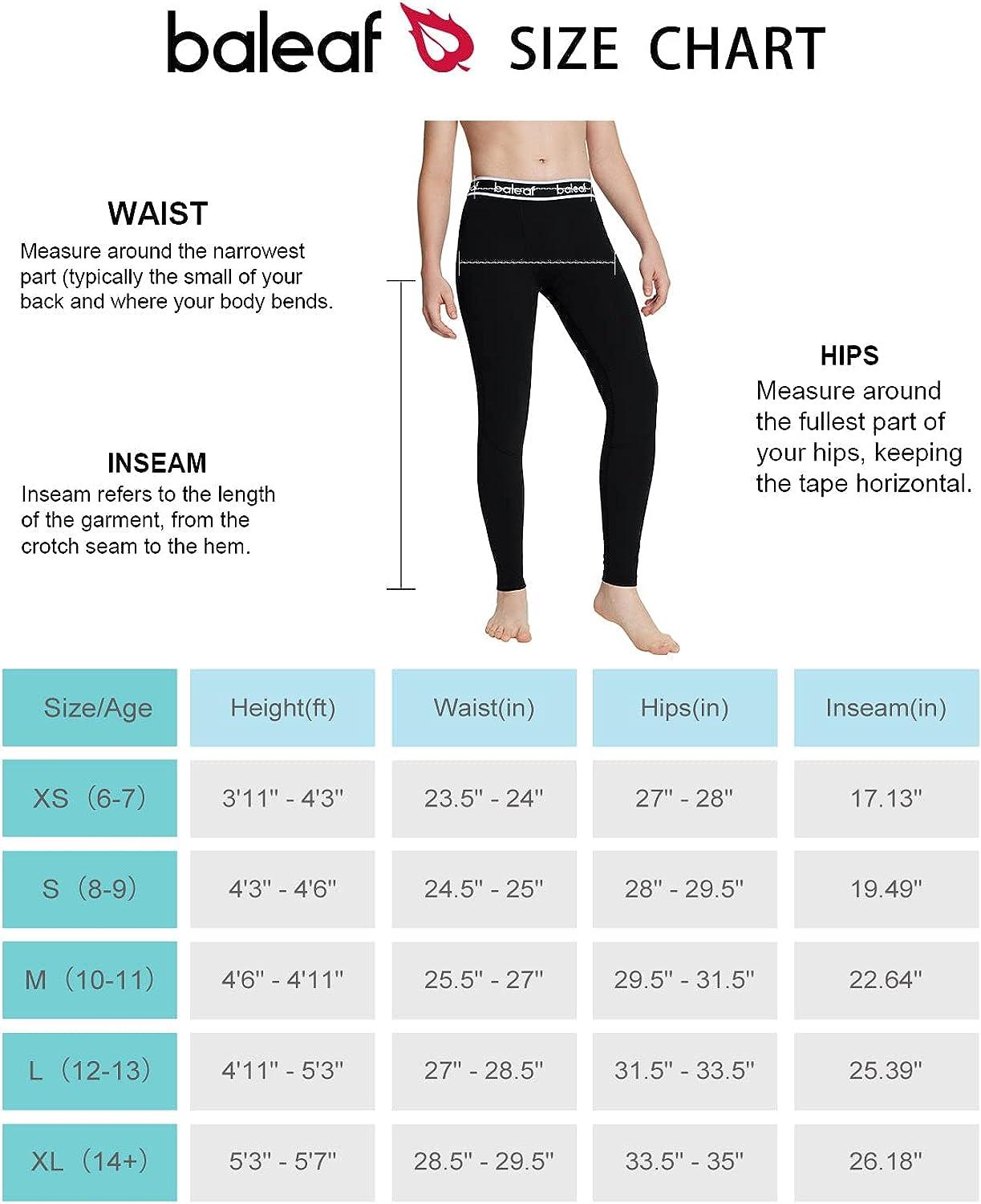 BALEAF Youth Boys'/Girls' Compression Pants Base Layer Yoga Leggings Sports  Tights Running Workout Training X-Small Black-knees Updated