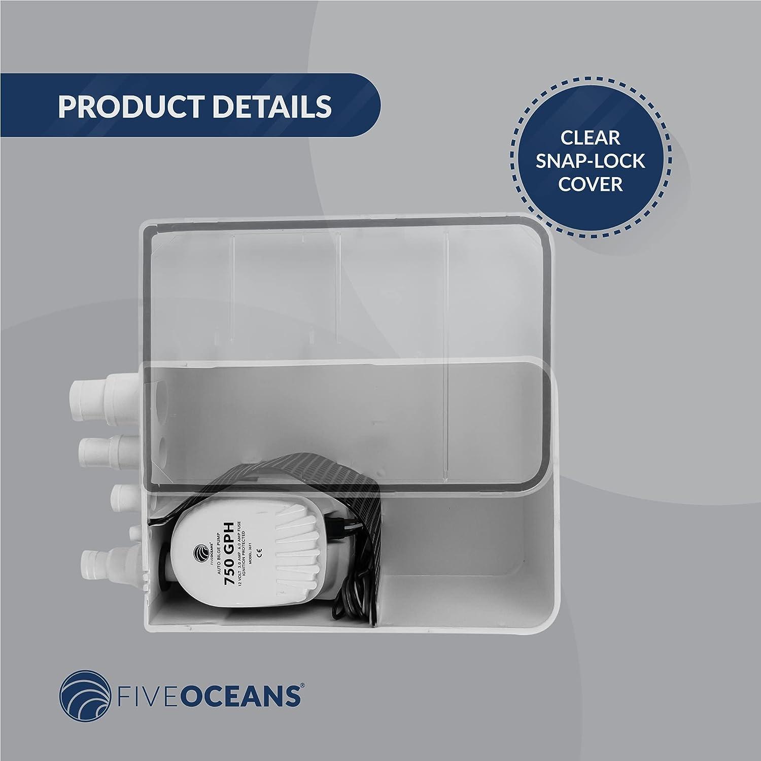Five Oceans 750 GPH 12V Shower Sump Pump Drain System Kit with Multiple ...