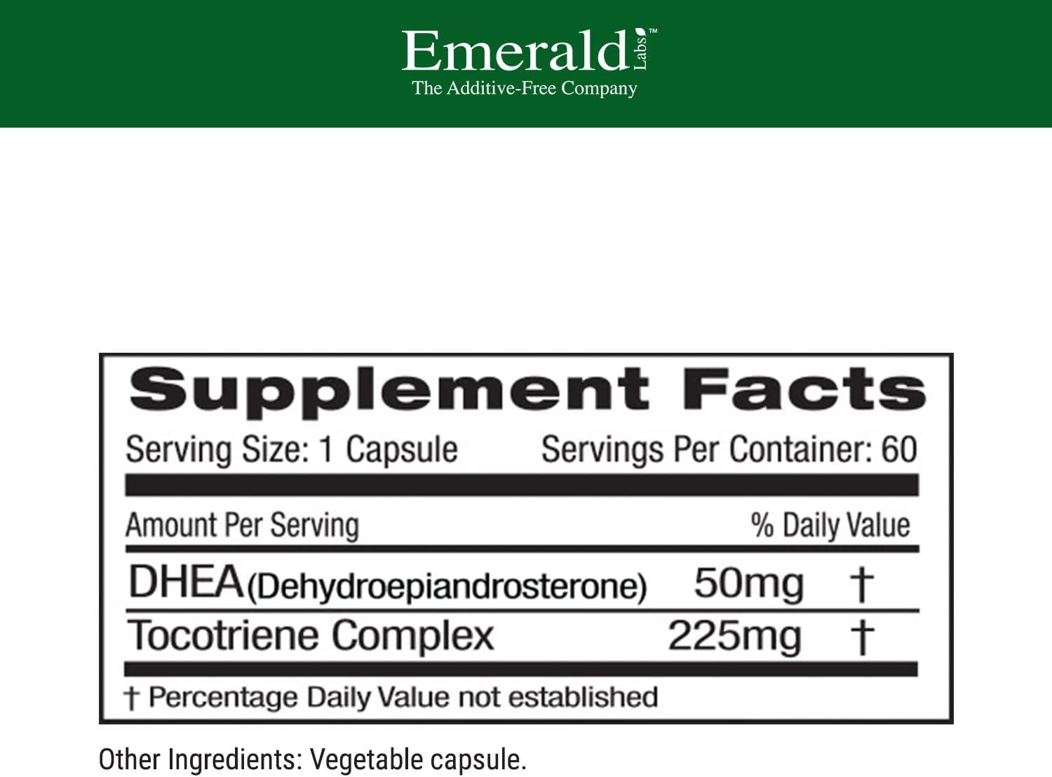Emerald Labs DHEA 50mg Dietary Supplement with DHEA Dehydroepiandrosterone and Tocotriene