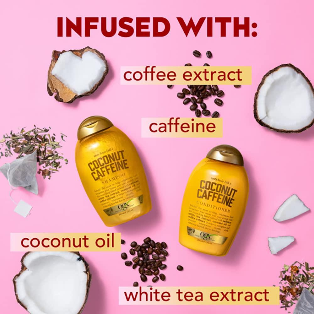 OGX Anti-Hair Fall + Coconut Caffeine Strengthening Shampoo with Caffeine,  Coconut Oil & Coffee Extract, 13 Fl Oz