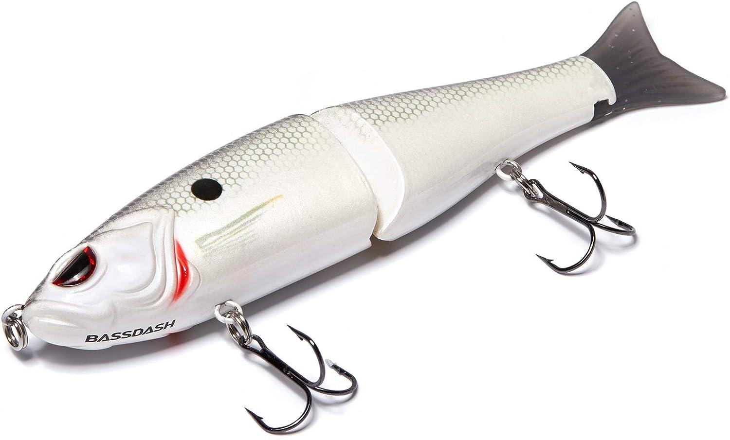 Bassdash SwimShad Glide Baits Jointed Swimbait Bass Pike Salmon Trout  Muskie Fishing Lure White Shad 7in/2.2oz
