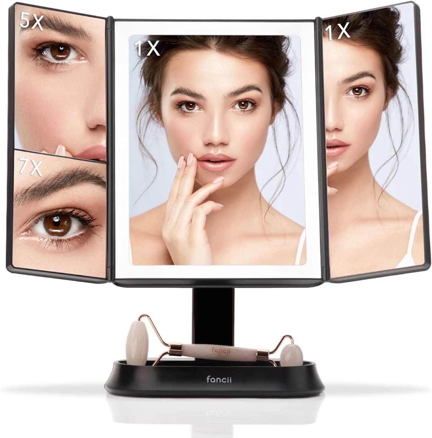 Fancii Makeup Mirror with Natural LED Lights, Lighted Trifold Vanity