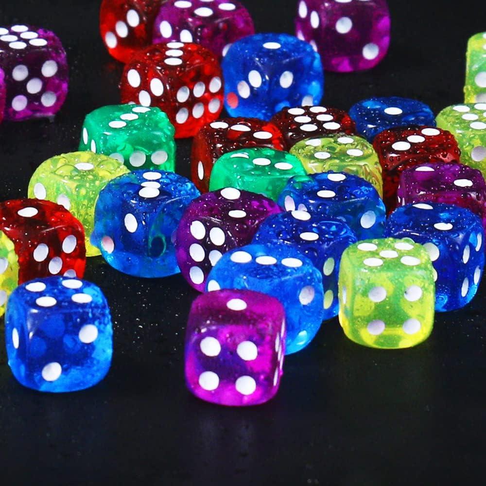 50 Pieces 6 Sided Dice Set, 14MM Premium Translucent Rounded Corners Colored Bulk Dice for