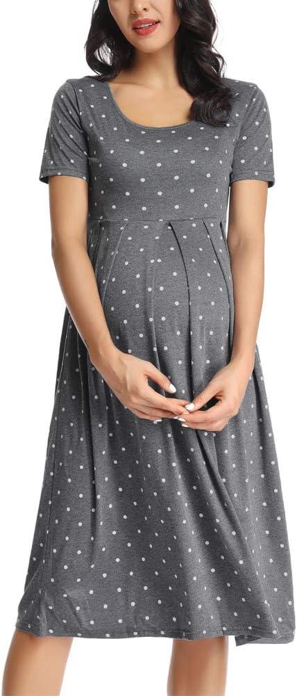 Love2Mi Short-Sleeve Maternity Dress - A-Line Midi Casual Pregnancy Dress  in Floral Print | Buy Now with Express International Delivery
