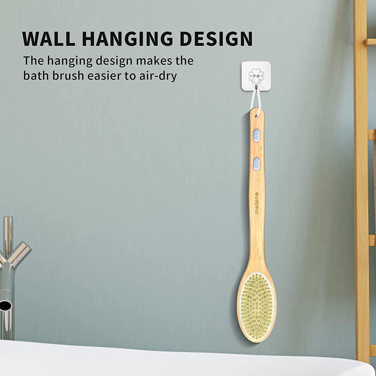 Metene Bamboo Body Brush with Stiff and Soft Natural Bristles, Back